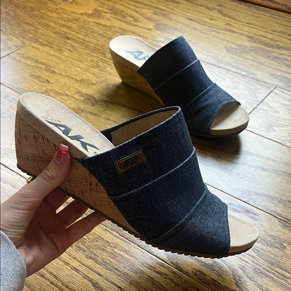 Anne Klein Denim Blue Wedge Sandals